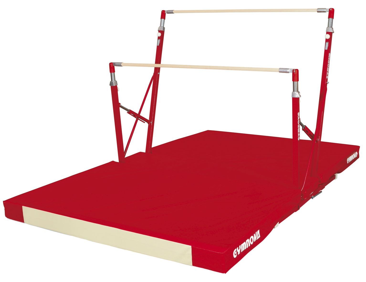 BARRES ASYMETRIQUES AUTOSTABLES PIEDS FIXES + CHARIOTS + MATELAS REPLIABLE - GYMNOVA