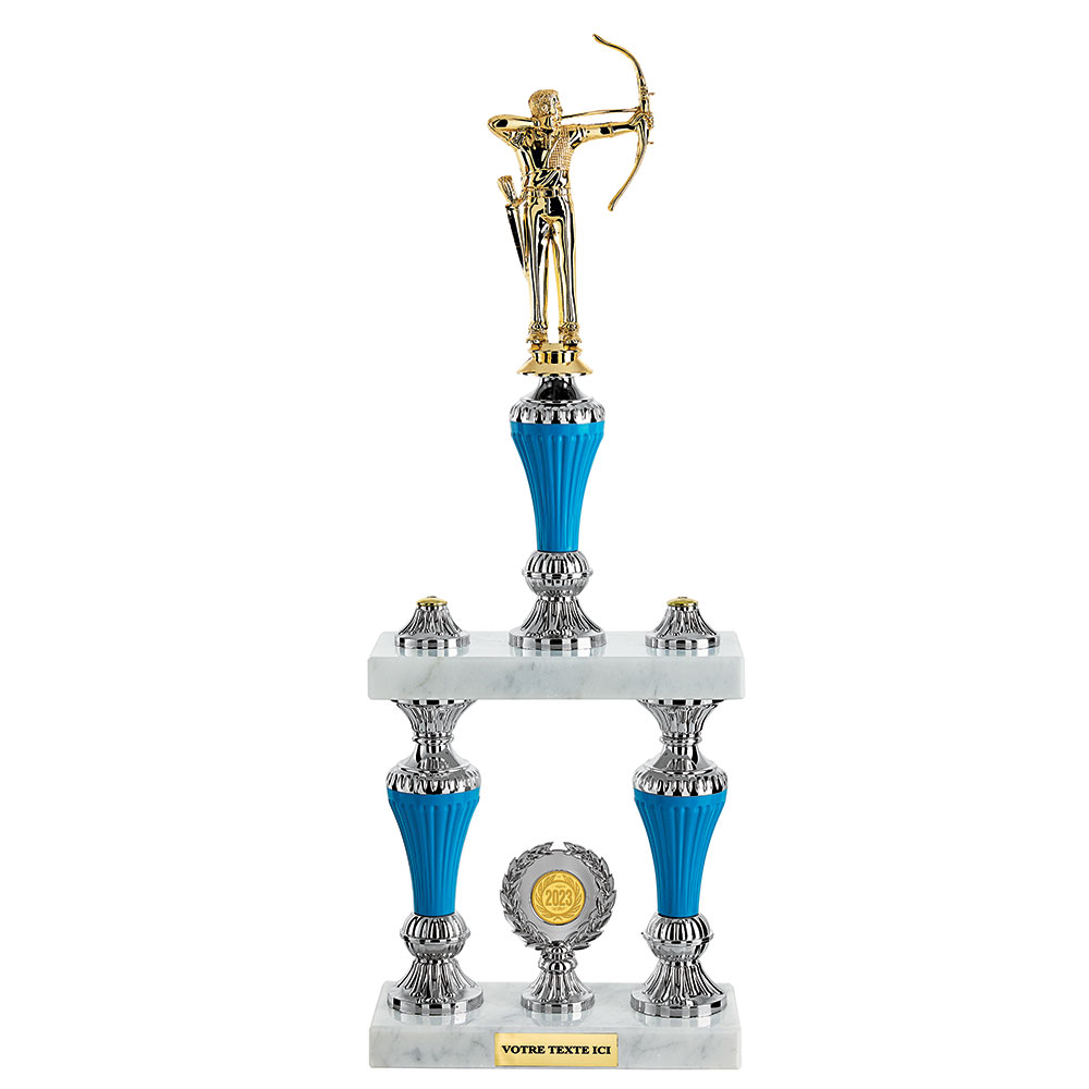 TROPHÉE COLONNE ARGENT / BLEU TURQUOISE 47 CM - CP5303