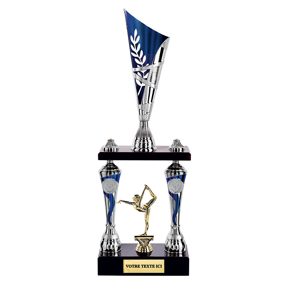 TROPHÉE COLONNE ARGENT / BLEU 55 CM - CP5305