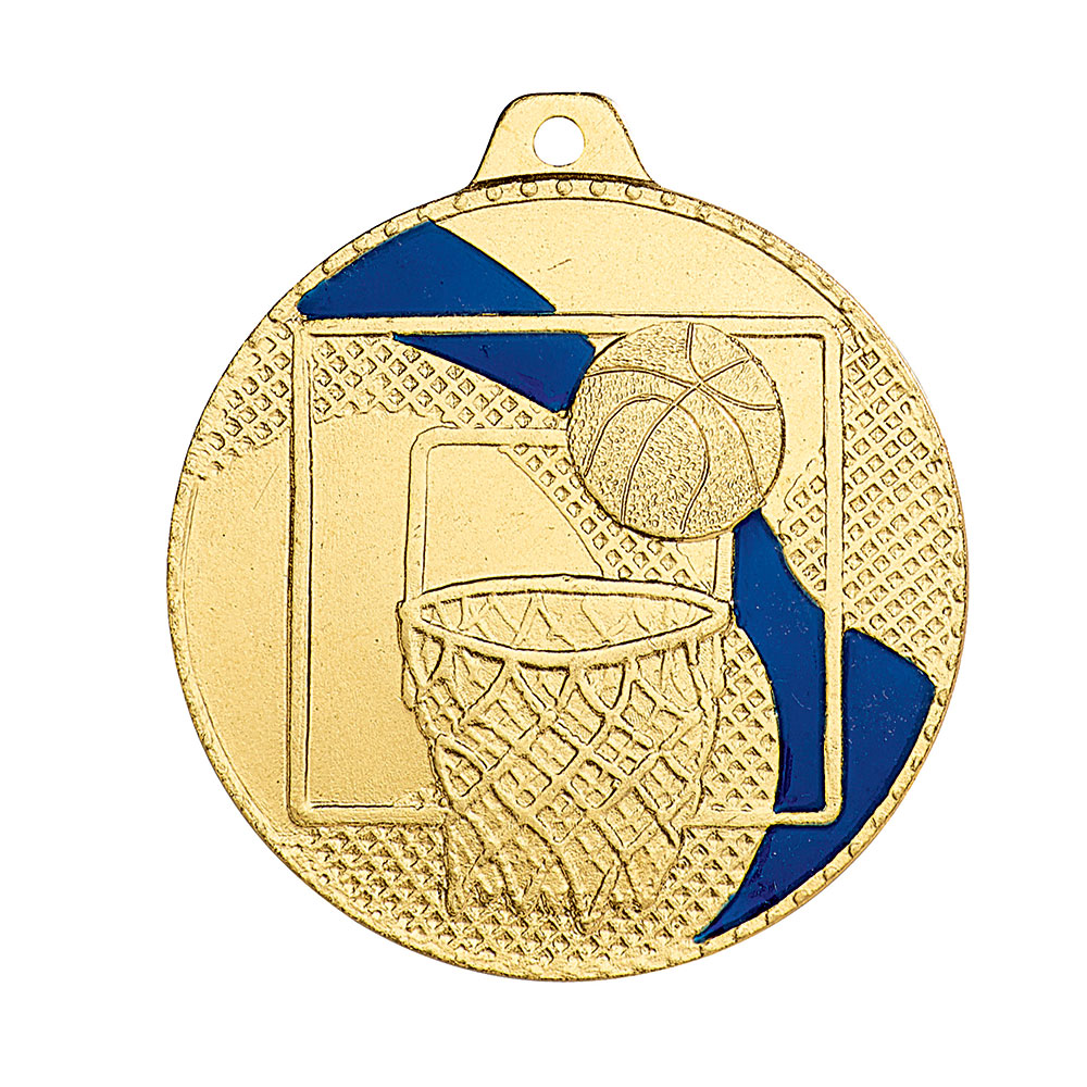 MÉDAILLE FRAPPÉE OR ET BLEU BASKETBALL 50 MM - M262