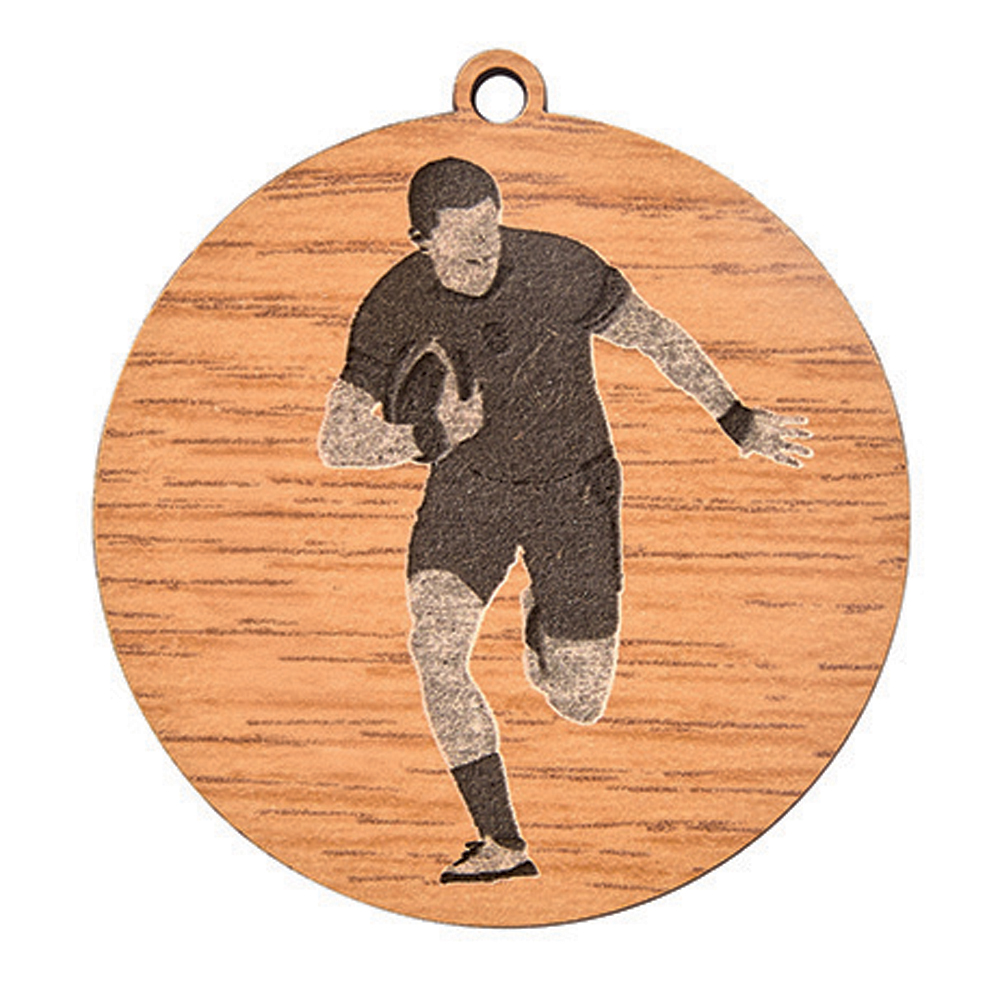 MÉDAILLE EN BOIS RUGBY 50 MM - MBG008