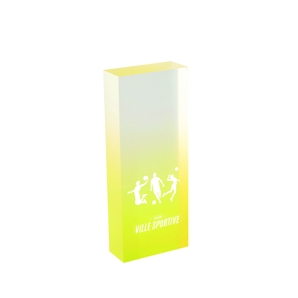 TROPHÉE ACRYLIQUE PERSONNALISABLE JAUNE 14,5 CM - PL5157