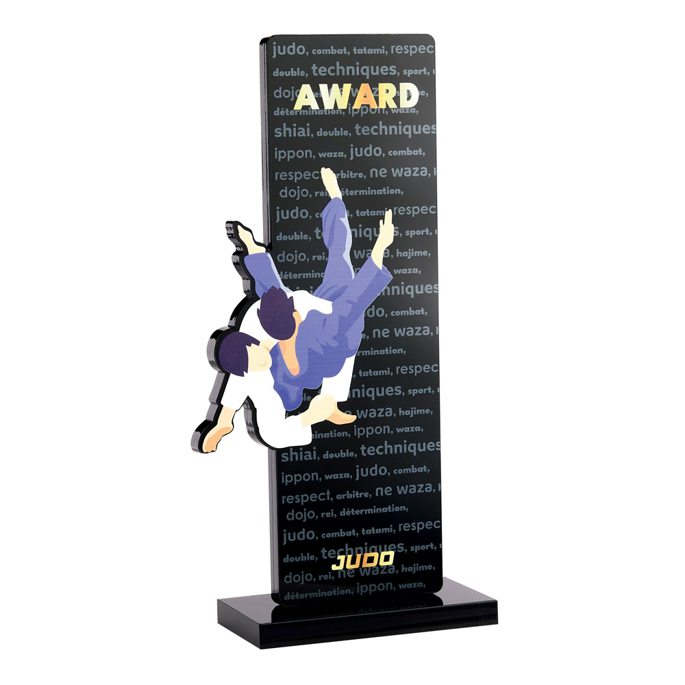 TROPHÉE ACRYLIQUE PERSONNALISABLE NOIR JUDO 23 CM - PN095