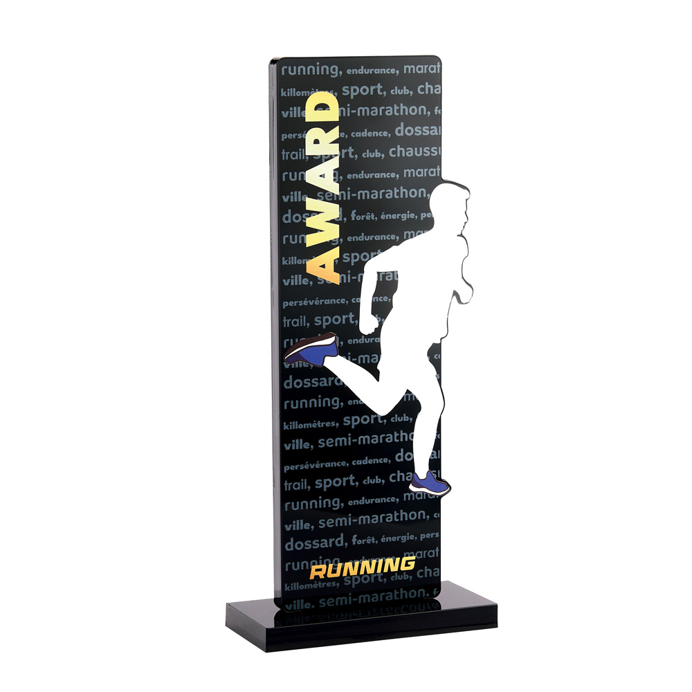 TROPHÉE ACRYLIQUE PERSONNALISABLE NOIR RUNNING 23 CM - PN101