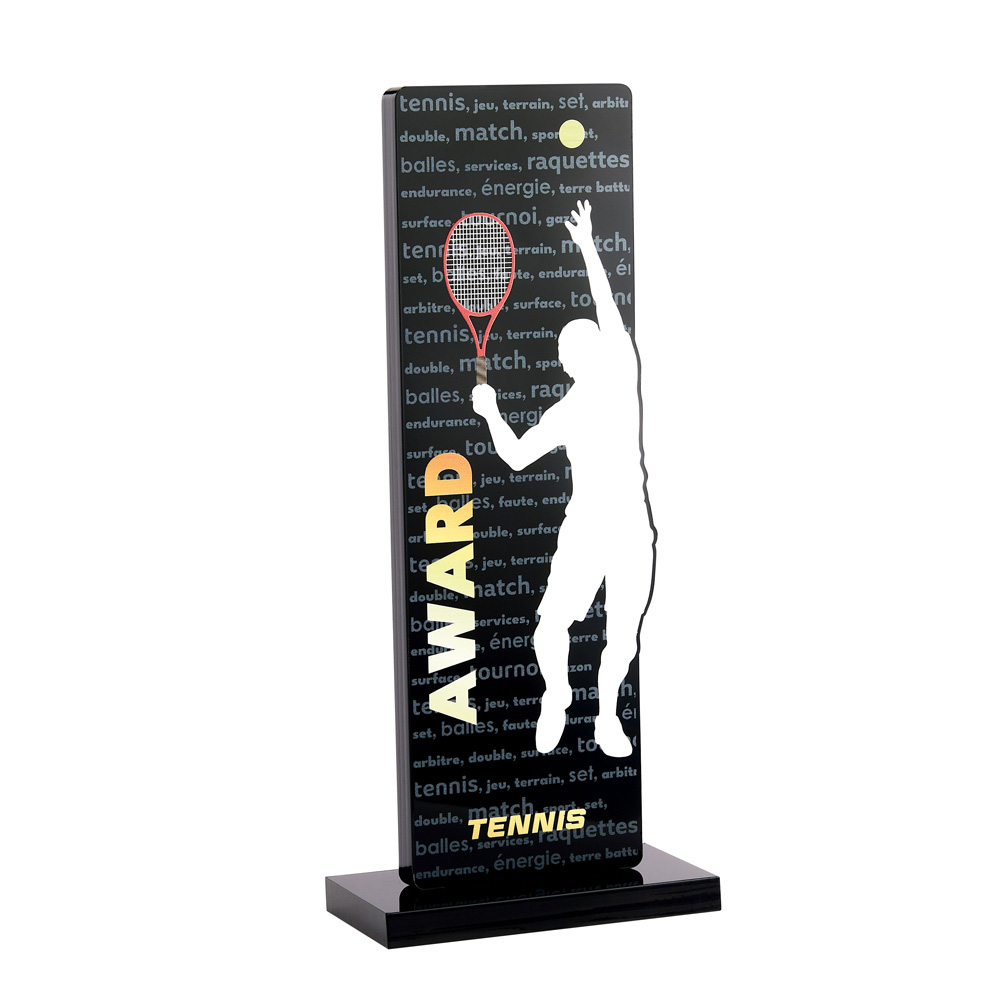 TROPHÉE ACRYLIQUE PERSONNALISABLE NOIR TENNIS 23 CM - PN103