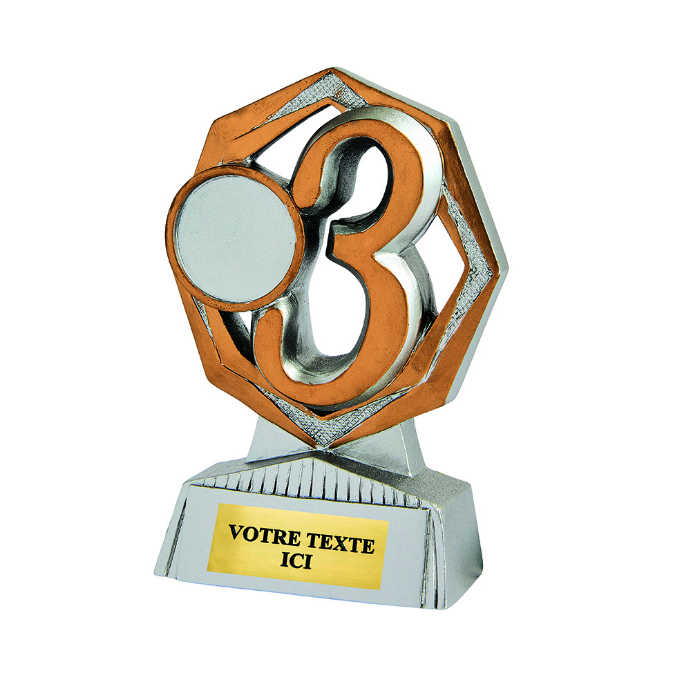 TROPHÉE RÉSINE SUPPORT ÉCO ARGENT / OR NUMÉRO 3 11 CM - RS5118