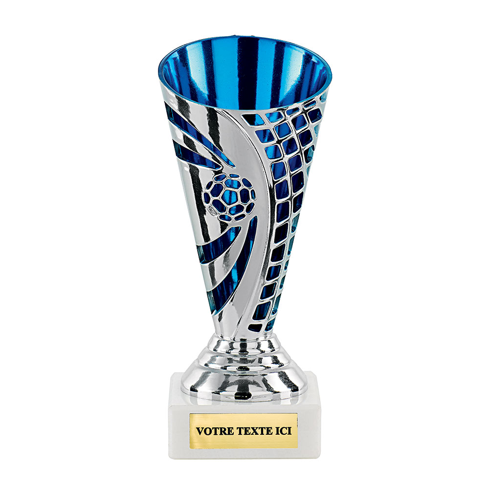 LOT DE 12 PETITS TROPHÉE PLASTIQUE ARGENT / BLEUFOOTBALL 14 CM - TP4820