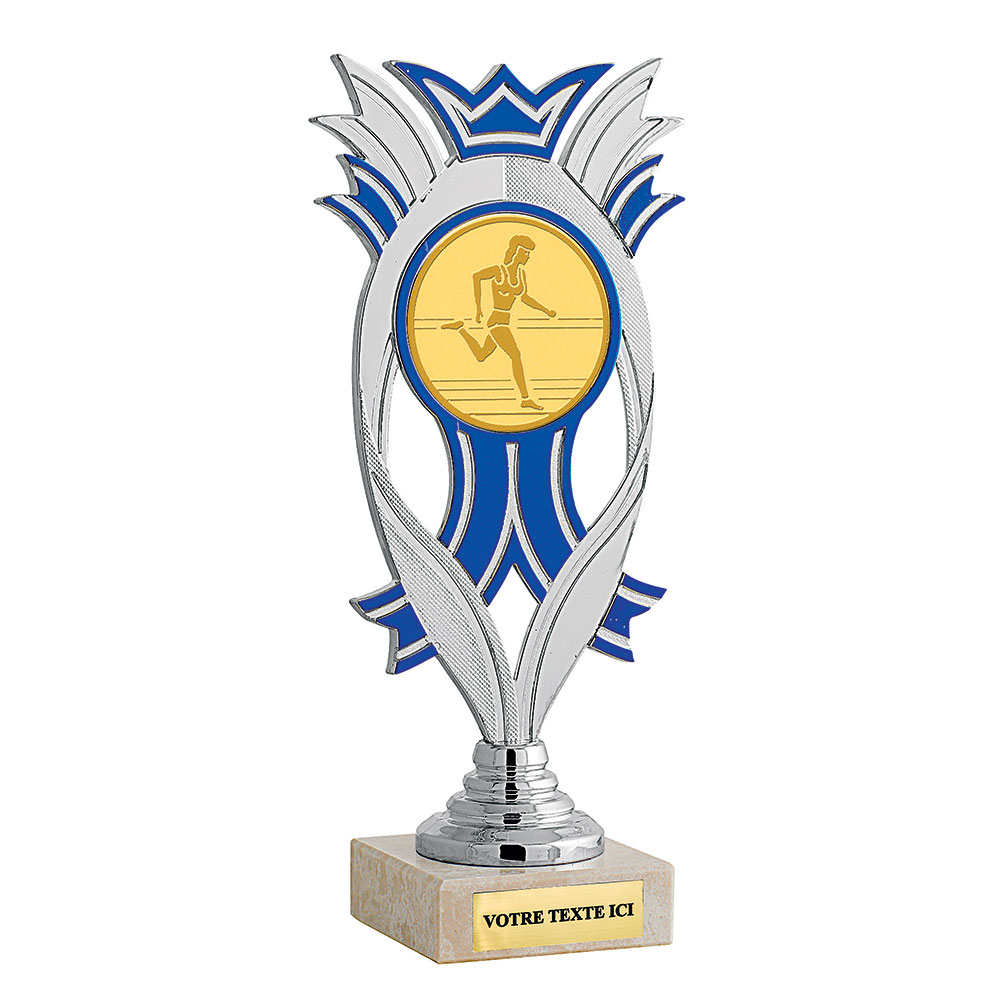 PETIT TROPHEE PLASTIQUE PERSONNALISE ARGENT BLEU TP4836