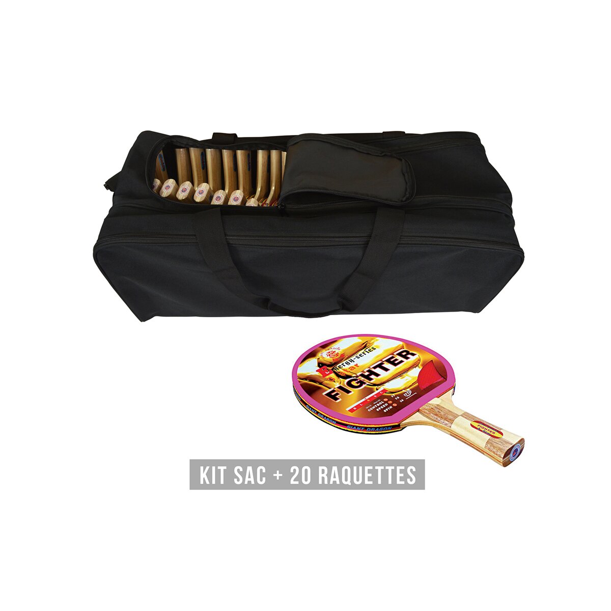 KIT DE 20 RAQUETTES DE TENNIS DE TABLE FIGHTER AVEC SAC