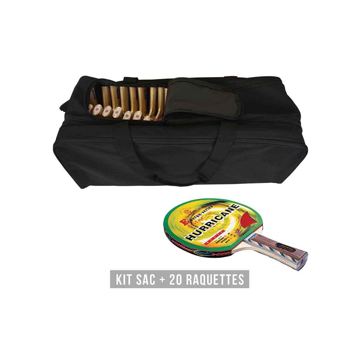 KIT DE 20 RAQUETTES DE TENNIS DE TABLE HURRICANE AVEC SAC