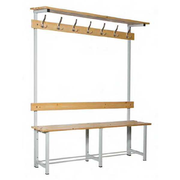 BANC COMBINE SIMPLE FACE AVEC PATERES ET PORTE-SACS - BOIS & ACIER